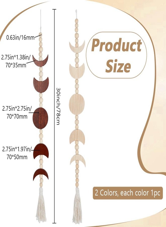 BEUNITONE 2 PCS Moon Phase Wood Beaded Wall Hanging with Tassel,Phases of The Moon,Bohemian Wooden Bead Home Wall Decor Art for Girls Bedroom Living Room Accessories Length 78cm,Brown and Wood Color - Image 2